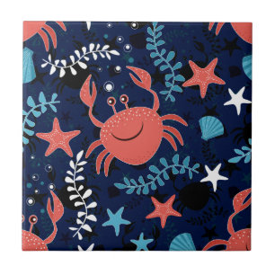 Azulejo Patrón marino con cangrejos.