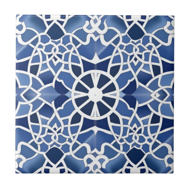 Azulejo Patrón marroquí azul y blanco (Frente)