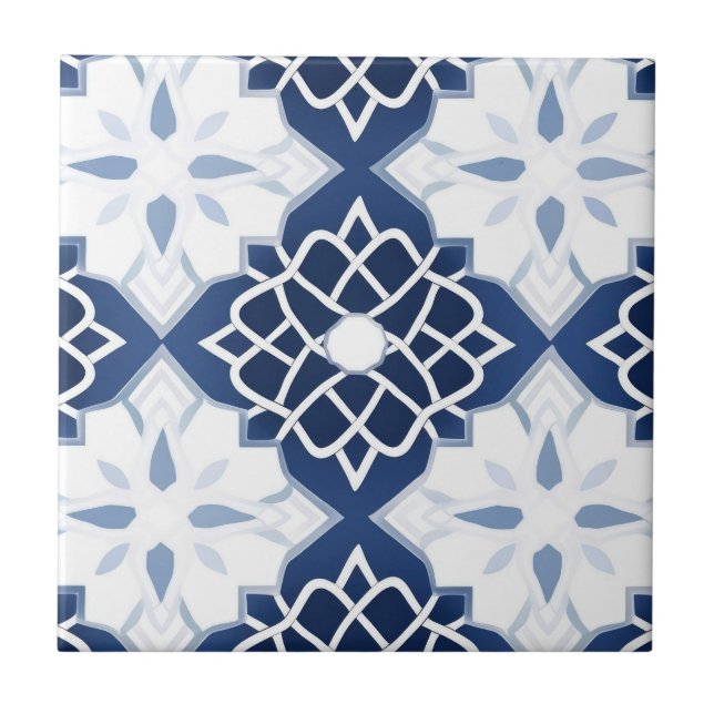 Azulejo Patrón marroquí azul y blanco (Frente)