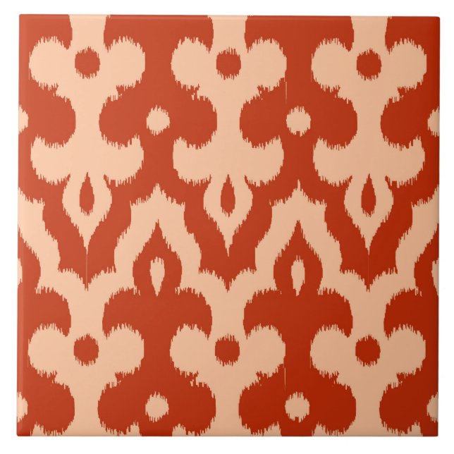 Azulejo Patrón marroquí de Ikat Damask, Naranja mandarín (Frente)