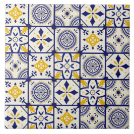 Azulejo Patrón marroquí en azul, amarillo, crema