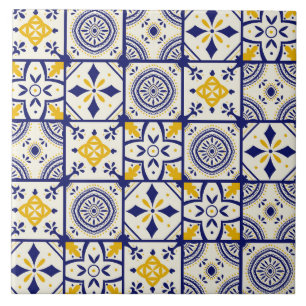 Azulejo Patrón marroquí en azul, amarillo, crema