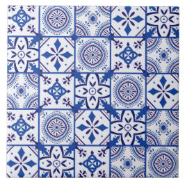 Azulejo Patrón marroquí en azul, blanco y negro