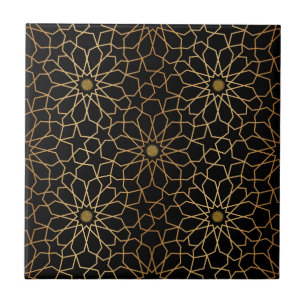 Azulejo Patrón marroquí moderno dorado negro mediterráneo
