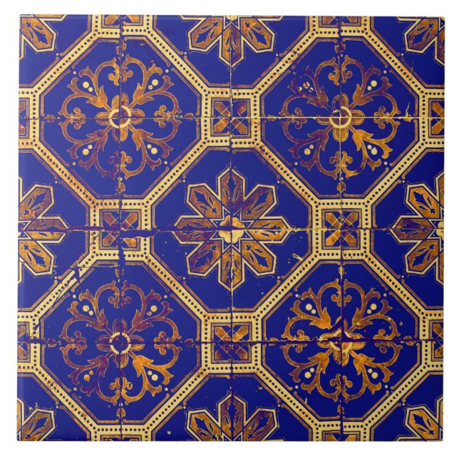 Azulejo Patrón marroquí morado y Naranja (Frente)