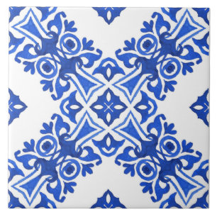 Azulejo Patrón mediterráneo blanco y azul