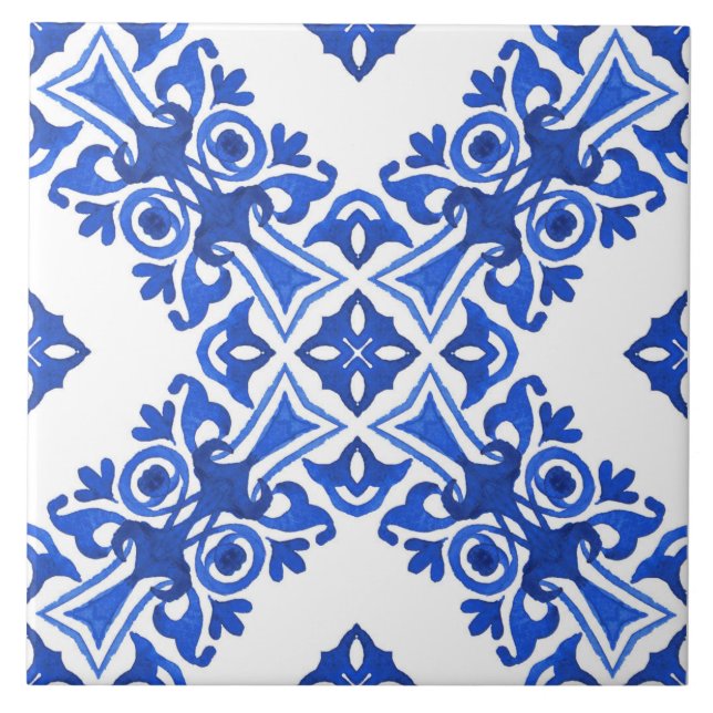 Azulejo Patrón mediterráneo blanco y azul (Frente)