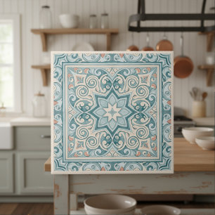 Azulejo Patrón Mediterráneo Clásico Pat#29 Verde Azul ID11