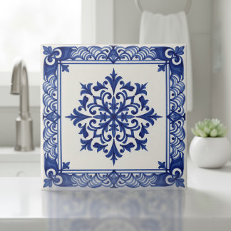Azulejo Patrón Mediterráneo Pat#10 Azul Marfil ID1195