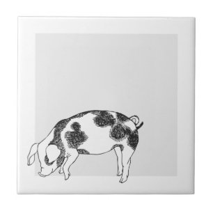 Azulejo Patrón minimalista de arte lineal de cerdo Cottage