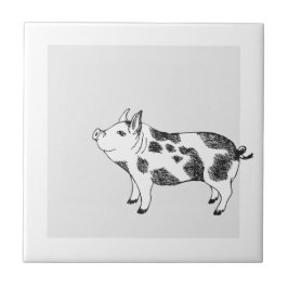 Azulejo Patrón minimalista de arte lineal de cerdo Cottage