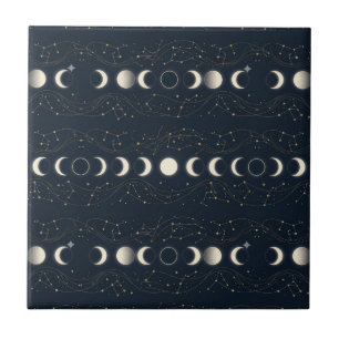 Azulejo Patrón minimalista de fases lunares con estrellas