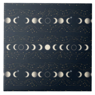 Azulejo Patrón minimalista de fases lunares con estrellas