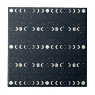 Azulejo Patrón minimalista de fases lunares con estrellas 