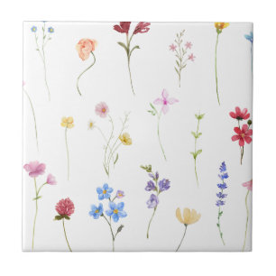 Azulejo Patrón minimalista de flores silvestres acuarela C
