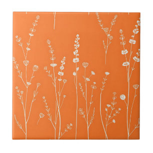 Azulejo Patrón Mínimo de Flor Silvestre Naranja Quemada