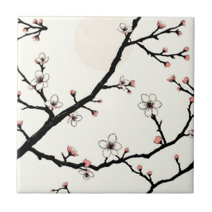 Azulejo Patrón Mínimo de Luna de Flor de Cerezo