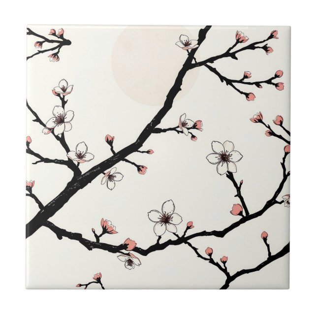 Azulejo Patrón Mínimo de Luna de Flor de Cerezo (Frente)