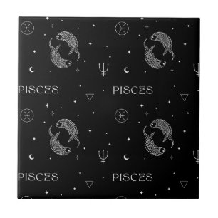 Azulejo Patrón místico del zodiaco Libra en negro y blanco