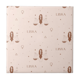 Azulejo Patrón místico del zodiaco Libra en rosa y marrón