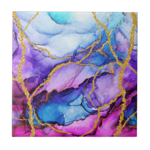 Azulejo Patrón moderno abstracto azul púrpura dorado brill