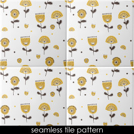 Azulejo Patrón moderno amarillo floral de mediados de sigl