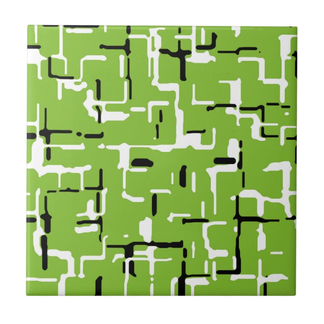 Azulejo Patrón moderno blanco y negro verde (Frente)