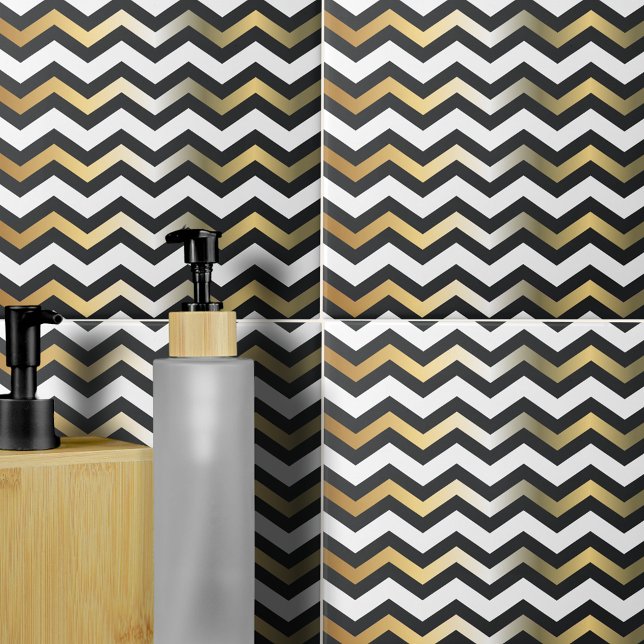 Azulejo Patrón moderno de chevron negro y blanco zigzag (Subido por el creador)