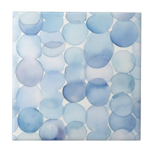 Azulejo Patrón moderno de círculos azules y blancos acuare
