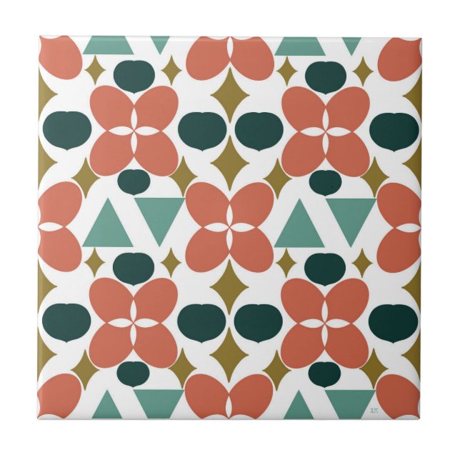 Azulejo Patrón moderno de diamantes de flores de mediados  (Frente)