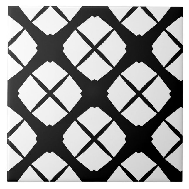 Azulejo Patrón moderno de diamantes urbano negro y blanco (Frente)