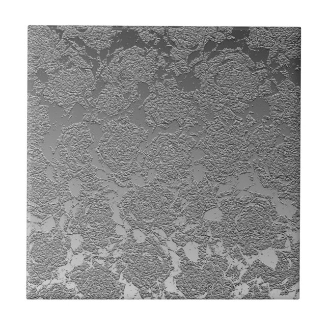 Azulejo Patrón moderno de gris claro floral plateado (Frente)