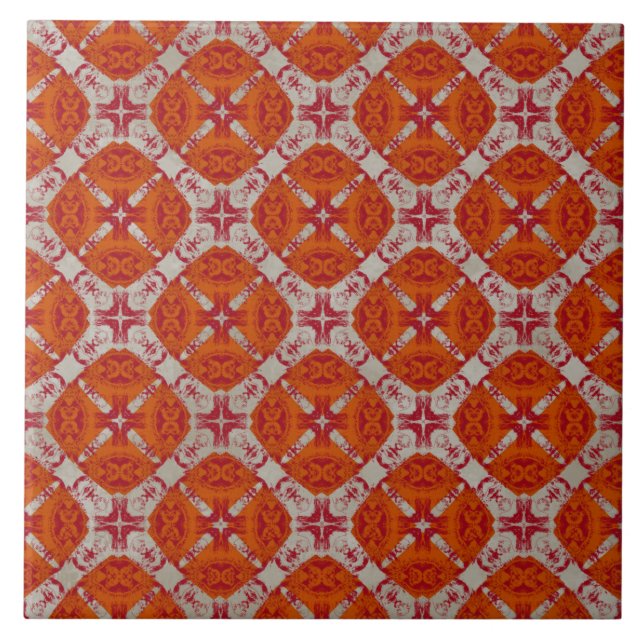Azulejo Patrón moderno de mediados de siglo rojo, Naranja  (Frente)