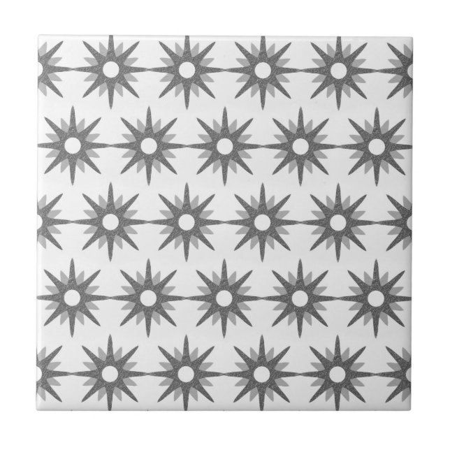 Azulejo Patrón moderno de ráfaga de estrellas plateadas (Frente)