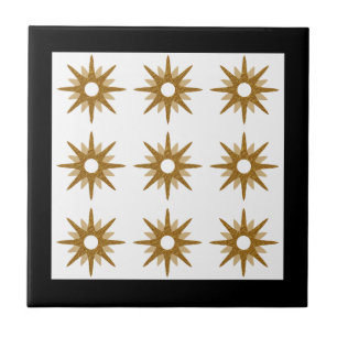 Azulejo Patrón moderno de ráfagas de estrellas doradas   N