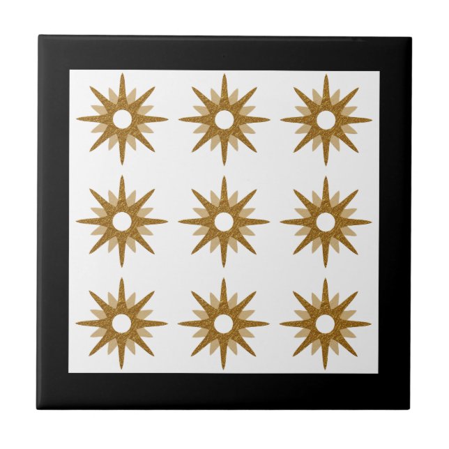 Azulejo Patrón moderno de ráfagas de estrellas doradas | N (Frente)