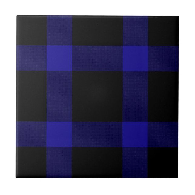 Azulejo Patrón moderno de tartán negro y azul (Frente)