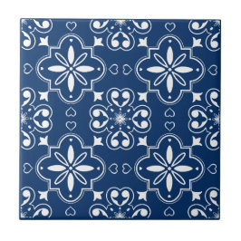 Azulejo Patrón Moderno Mediterráneo Azul Marino Blanco