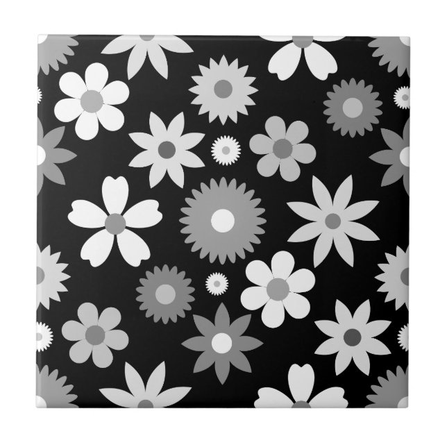 Azulejo Patrón Monocromo De Flor De Estilo Retro 70 Lg (Frente)