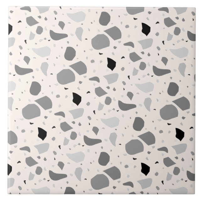 Azulejo Patrón monocromo de Terrazzo retro moderno (Frente)