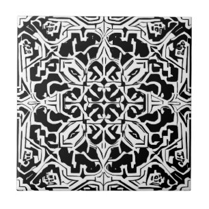 Azulejo Patrón mosaico marroquí de mosaico en blanco y neg