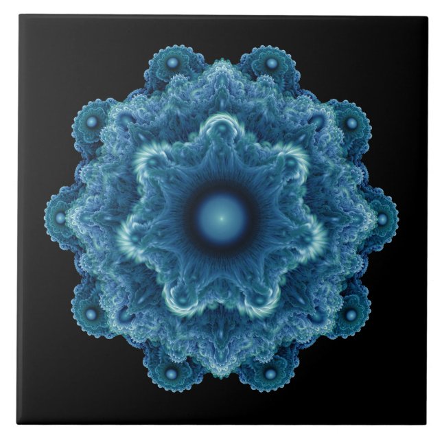 Azulejo Patrón natural azul fractal (Frente)
