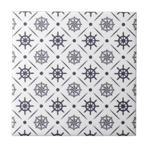 Azulejo Patrón náutico con rueda de vela y brújula