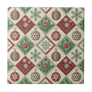 Azulejo Patrón Navideño Cuajado de Patchwork Vintage