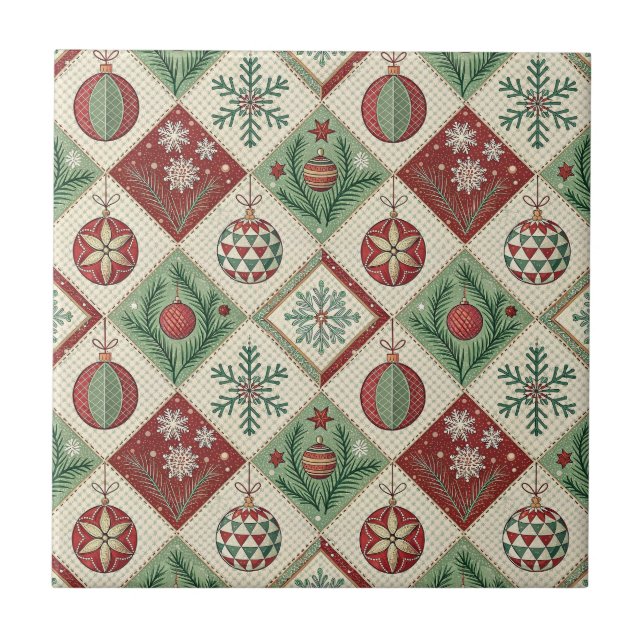 Azulejo Patrón Navideño Cuajado de Patchwork Vintage (Frente)
