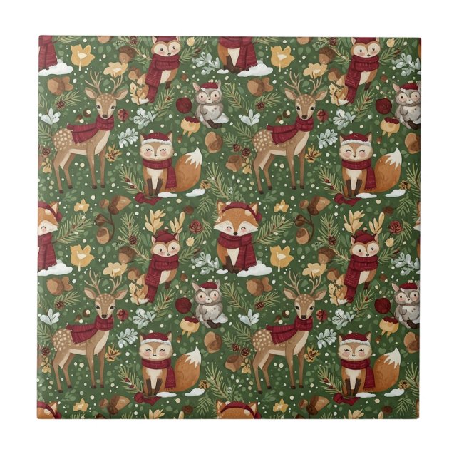 Azulejo Patrón navideño escandinavo del bosque (Frente)