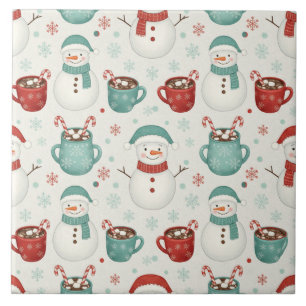 Azulejo Patrón navideño sin fisuras de muñeco de nieve y c