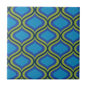Azulejo Patrón Ogee Geométrico Vintage Amarillo Azul Marin