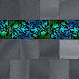 Azulejo Patrón ondulado de brillo verde azulado y negro