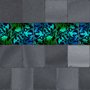 Azulejo Patrón ondulado de purpurina azul verde y negro